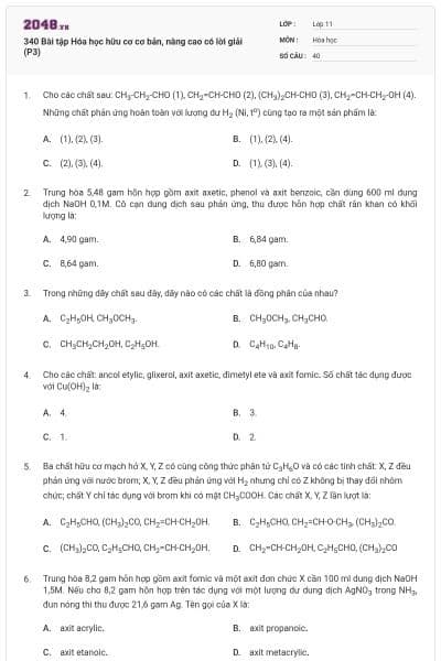 340 Bài tập Hóa học hữu cơ cơ bản, nâng cao có lời giải (P3)