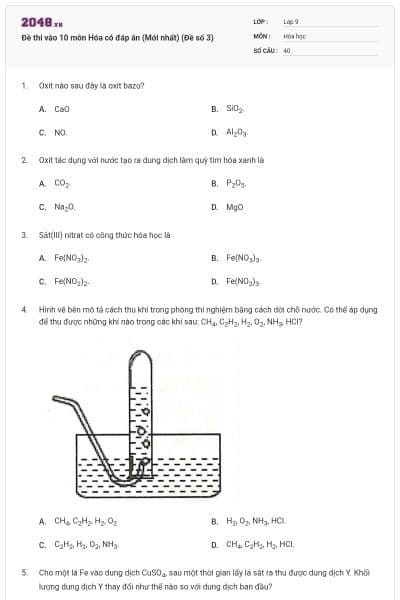 Đề thi vào 10 môn Hóa có đáp án (Mới nhất) (Đề số 3)