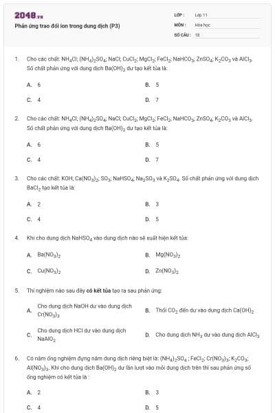 Phản ứng trao đổi ion trong dung dịch (P3)