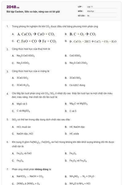 Bài tập Cacbon, Silic cơ bản, nâng cao có lời giải