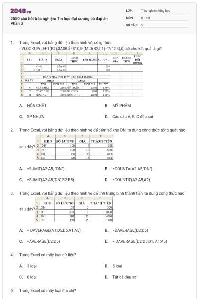 2550 câu hỏi trắc nghiệm Tin học đại cương có đáp án Phần 3