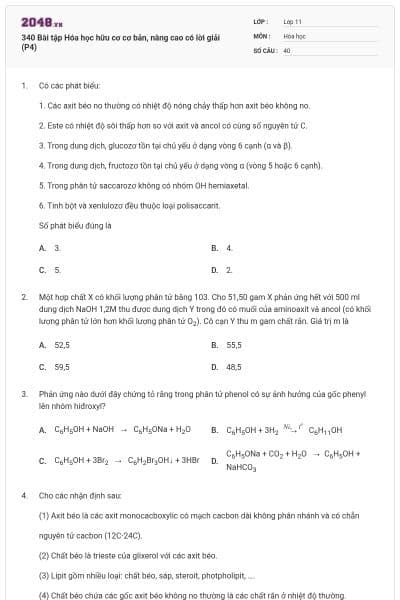 340 Bài tập Hóa học hữu cơ cơ bản, nâng cao có lời giải (P4)
