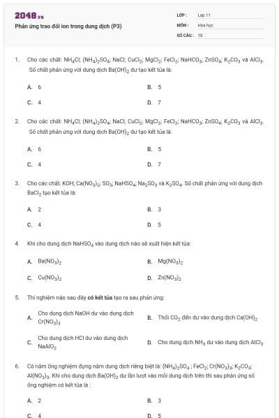 Phản ứng trao đổi ion trong dung dịch (P3)