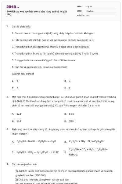 340 Bài tập Hóa học hữu cơ cơ bản, nâng cao có lời giải (P4)