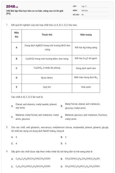 340 Bài tập Hóa học hữu cơ cơ bản, nâng cao có lời giải (P5)