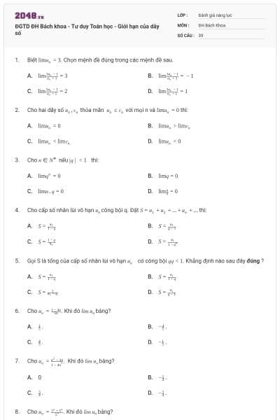 ĐGTD ĐH Bách khoa - Tư duy Toán học - Giới hạn của dãy số