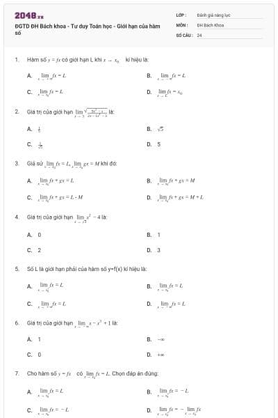 ĐGTD ĐH Bách khoa - Tư duy Toán học - Giới hạn của hàm số