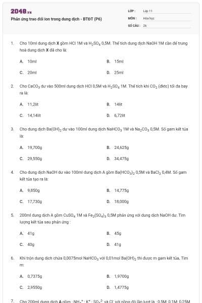 Phản ứng trao đổi ion trong dung dịch - BTĐT (P6)