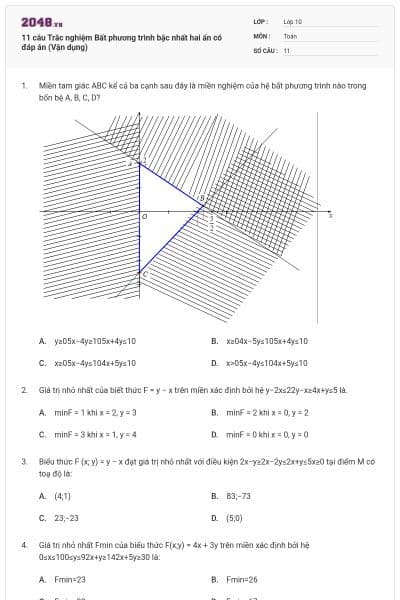 11 câu Trắc nghiệm Bất phương trình bậc nhất hai ẩn có đáp án (Vận dụng)
