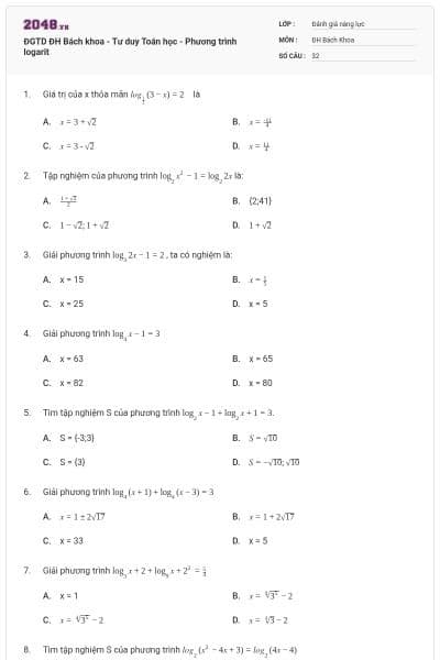 ĐGTD ĐH Bách khoa - Tư duy Toán học - Phương trình logarit