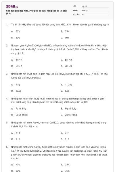 Các dạng bài tập Nito, Photpho cơ bản, nâng cao có lời giải (P3)