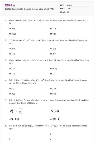 Bài tập Điểm đặc biệt thuộc đồ thị hàm số có lời giải (P1)