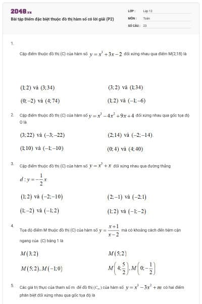 Bài tập Điểm đặc biệt thuộc đồ thị hàm số có lời giải (P2)