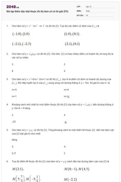 Bài tập Điểm đặc biệt thuộc đồ thị hàm số có lời giải (P3)