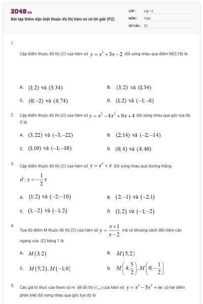 Bài tập Điểm đặc biệt thuộc đồ thị hàm số có lời giải (P2)