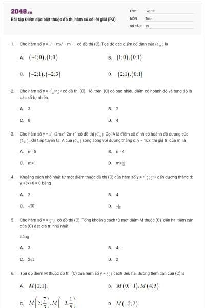 Bài tập Điểm đặc biệt thuộc đồ thị hàm số có lời giải (P3)