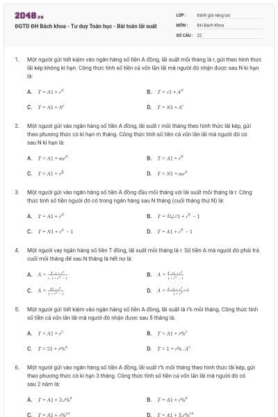 ĐGTD ĐH Bách khoa - Tư duy Toán học - Bài toán lãi suất