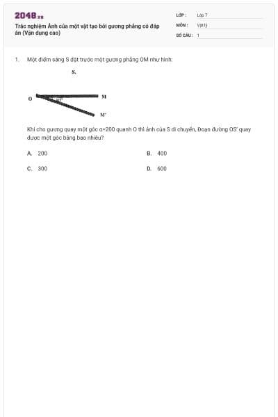 Trắc nghiệm Ảnh của một vật tạo bởi gương phẳng có đáp án (Vận dụng cao)