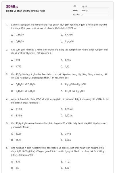Bài tập về phản ứng thế kim loại Natri