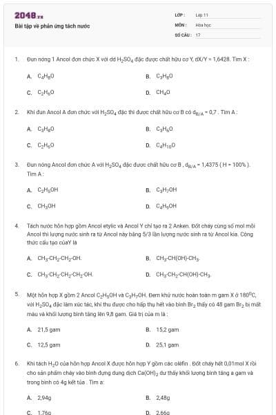 Bài tập về phản ứng tách nước
