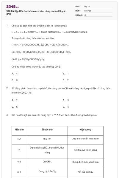 340 Bài tập Hóa học hữu cơ cơ bản, nâng cao có lời giải (P6)