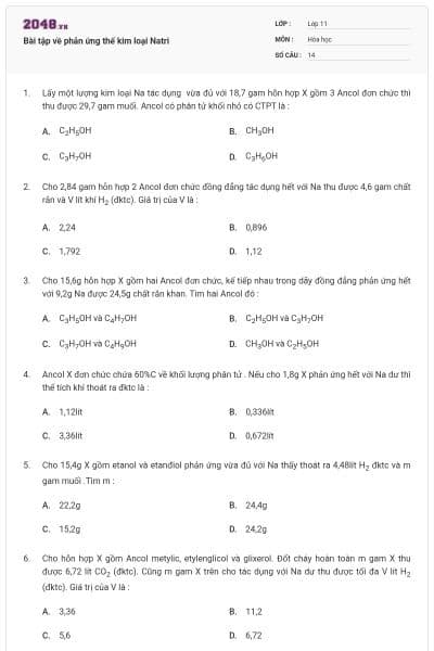 Bài tập về phản ứng thế kim loại Natri