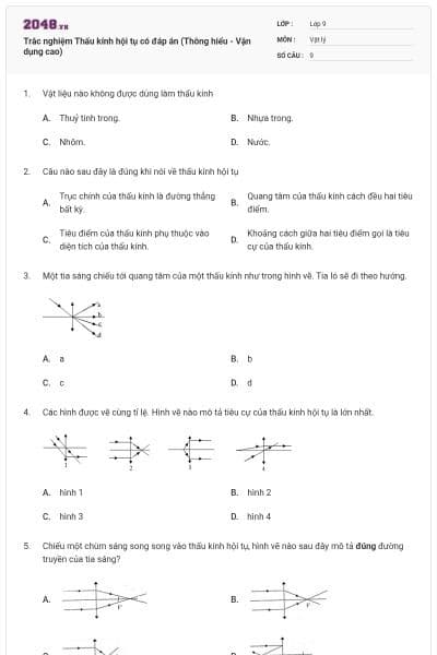 Trắc nghiệm Thấu kính hội tụ có đáp án (Thông hiểu - Vận dụng cao)