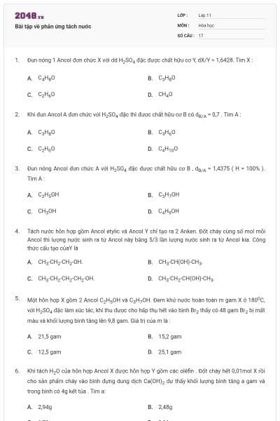 Bài tập về phản ứng tách nước