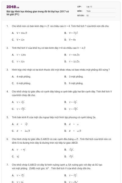 Bài tập Hình học không gian trong đề thi Đại học 2017 có lời giải (P1)