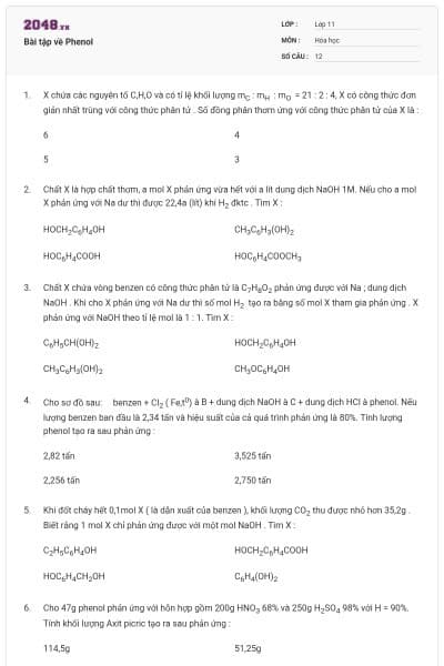 Bài tập về Phenol