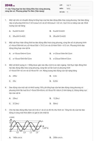 11 câu Tổng hợp hai dao động điều hòa cùng phương, cùng tần số. Phương pháp Fre-Nen (Vận dụng)