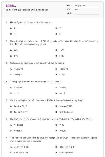 Đề thi THPT Quốc gia năm 2021 ( có đáp án)