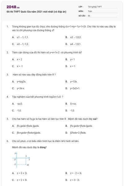 Đề thi THPT Quốc Gia năm 2021 mới nhất (có đáp án)
