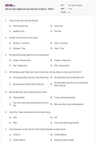 200 câu trắc nghiệm Đồ họa máy tính có đáp án - Phần 6