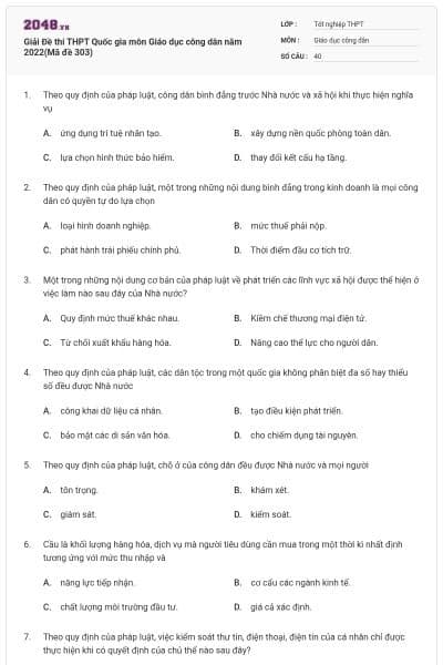 Giải Đề thi THPT Quốc gia môn Giáo dục công dân năm 2022(Mã đề 303)