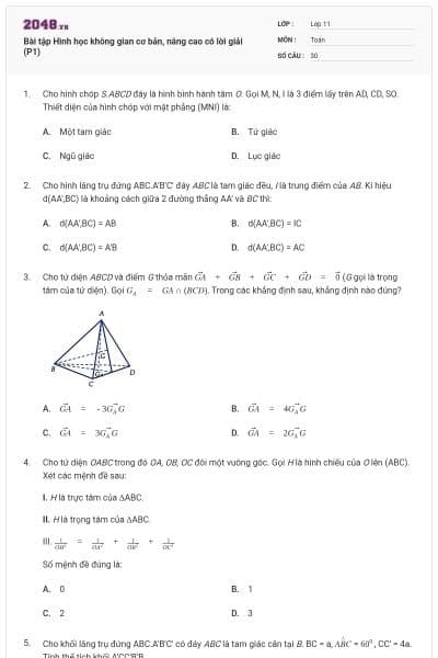 Bài tập Hình học không gian cơ bản, nâng cao có lời giải (P1)