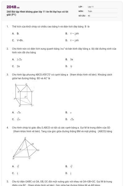 260 Bài tập Hình không gian lớp 11 ôn thi Đại học có lời giải (P1)