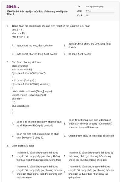 350 Câu hỏi trắc nghiệm môn Lập trình mạng  có đáp án - Phần 2