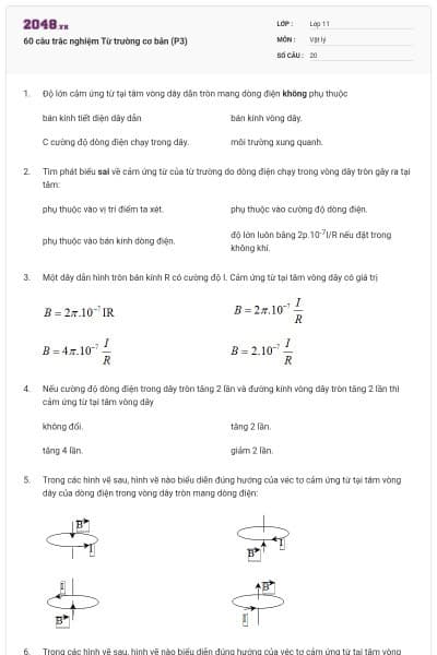 60 câu trắc nghiệm Từ trường cơ bản (P3)