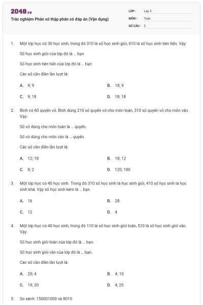 Trắc nghiệm Phân số thập phân có đáp án (Vận dụng)