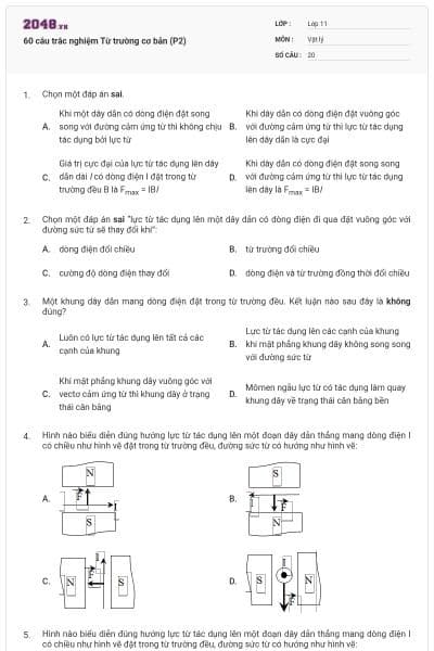 60 câu trắc nghiệm Từ trường cơ bản (P2)