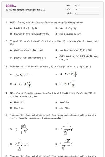 60 câu trắc nghiệm Từ trường cơ bản (P3)