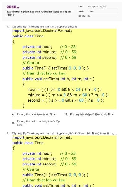 225 câu trắc nghiệm Lập trình hướng đối tượng có đáp án - Phần 9