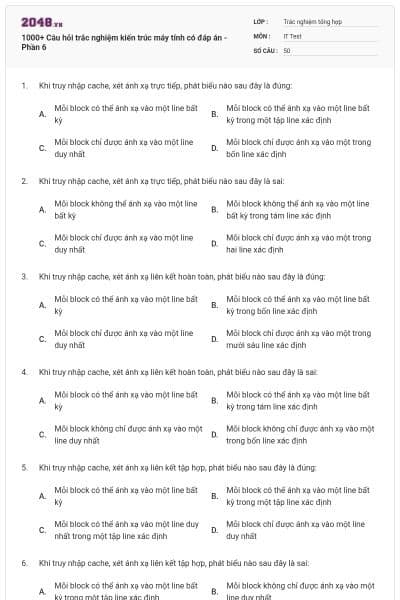 1000+ Câu hỏi trắc nghiệm kiến trúc máy tính có đáp án - Phần 6