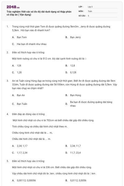 Trắc nghiệm Viết các số đo độ dài dưới dạng số thập phân có đáp án ( Vận dụng)