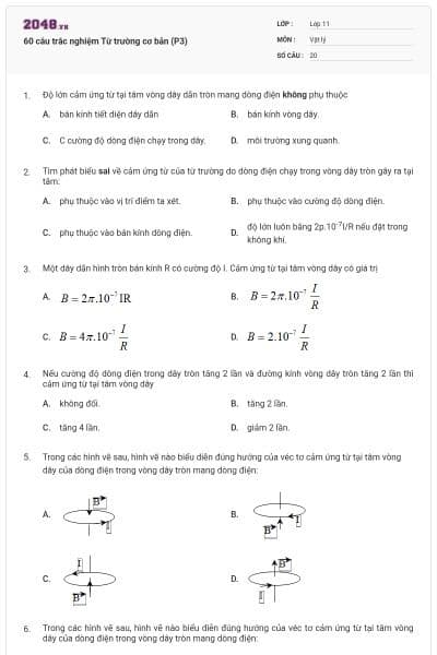 60 câu trắc nghiệm Từ trường cơ bản (P3)