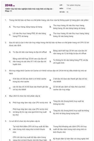 1000+ Câu hỏi trắc nghiệm kiến trúc máy tính có đáp án - Phần 11
