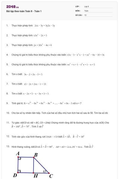 Bài tập theo tuần Toán 8 - Tuần 1