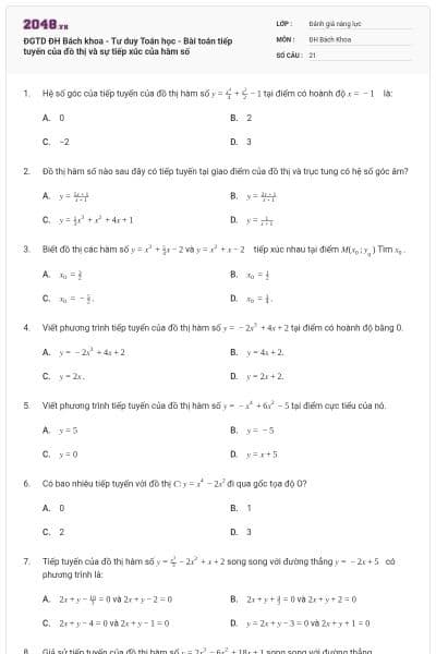 ĐGTD ĐH Bách khoa - Tư duy Toán học - Bài toán tiếp tuyến của đồ thị và sự tiếp xúc của hàm số
