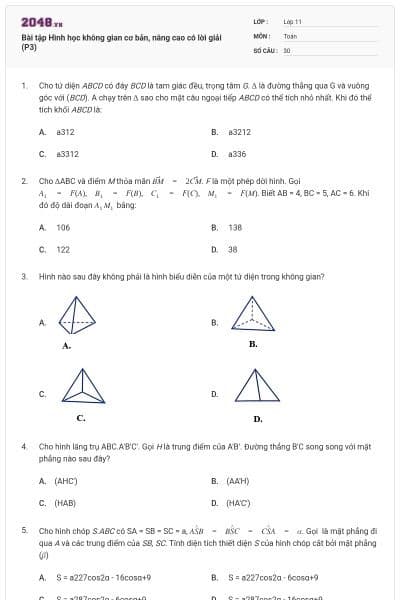Bài tập Hình học không gian cơ bản, nâng cao có lời giải (P3)